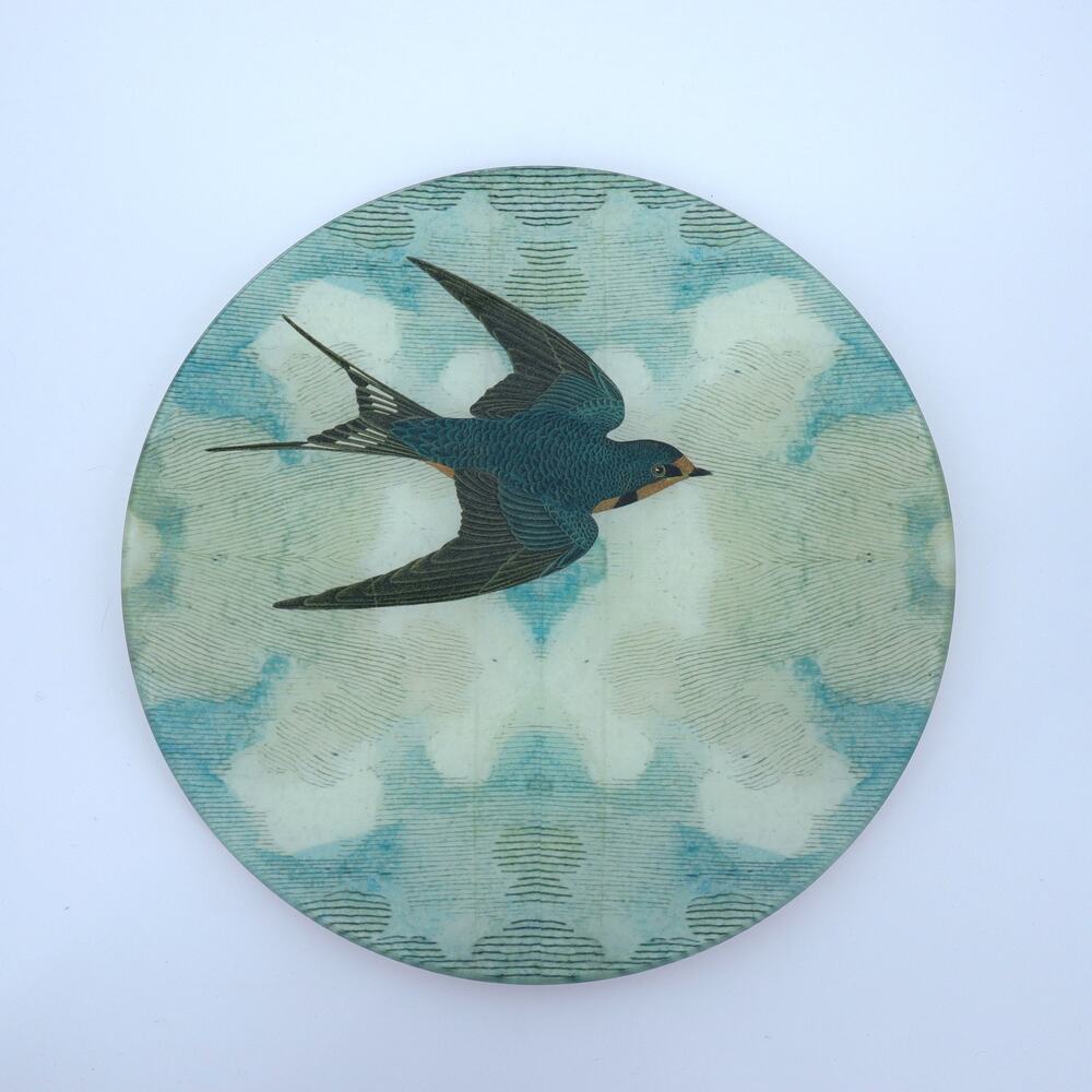JOHN DERIAN Flying Right Swallow in Flight 10" Decoupage Round Plate Handmade